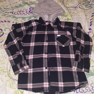 Hurley Hooded Long Sleeve Plaid Top